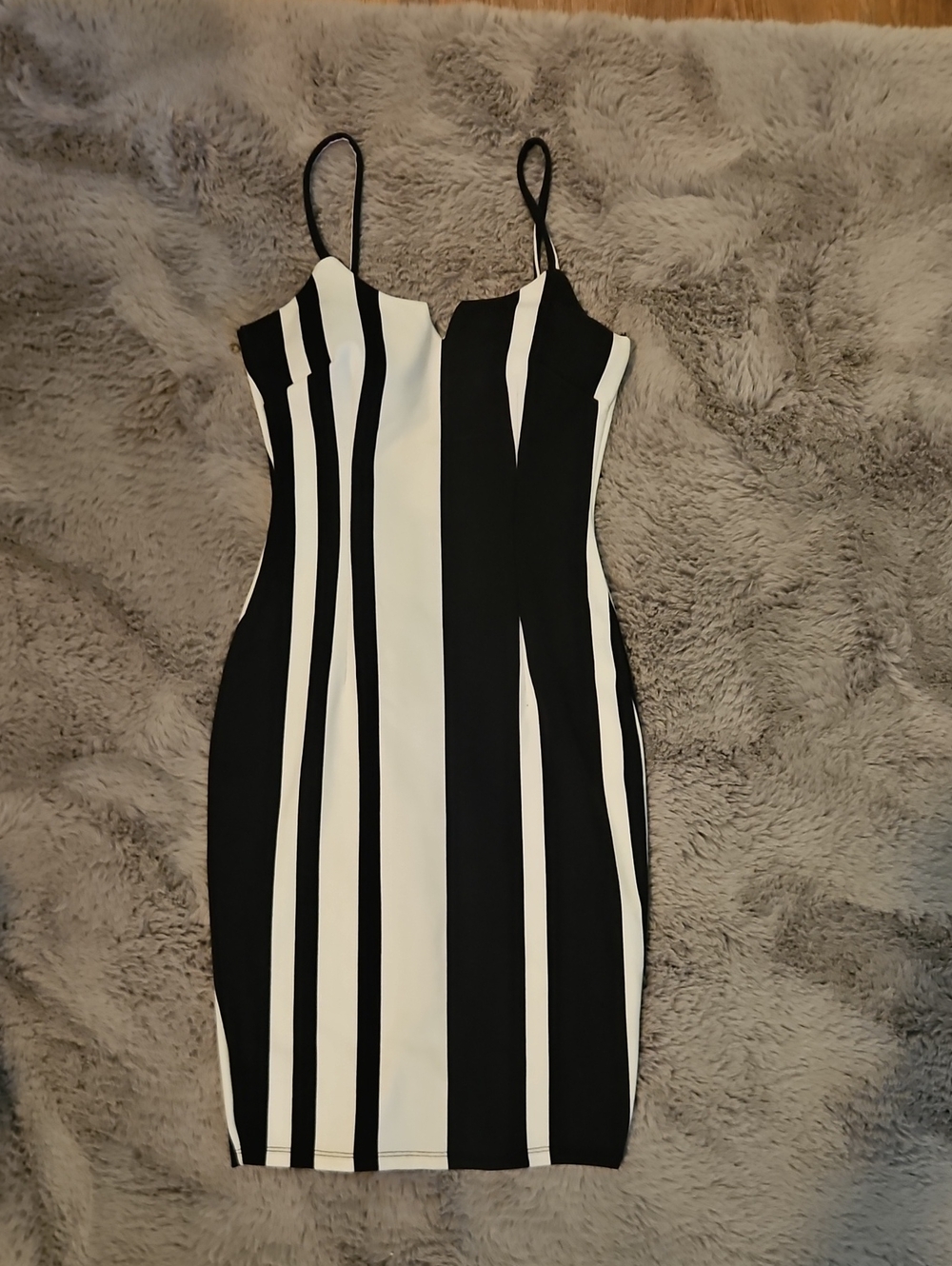 Revamped Black & White Vertical Stripe Bodycon Mini Dress